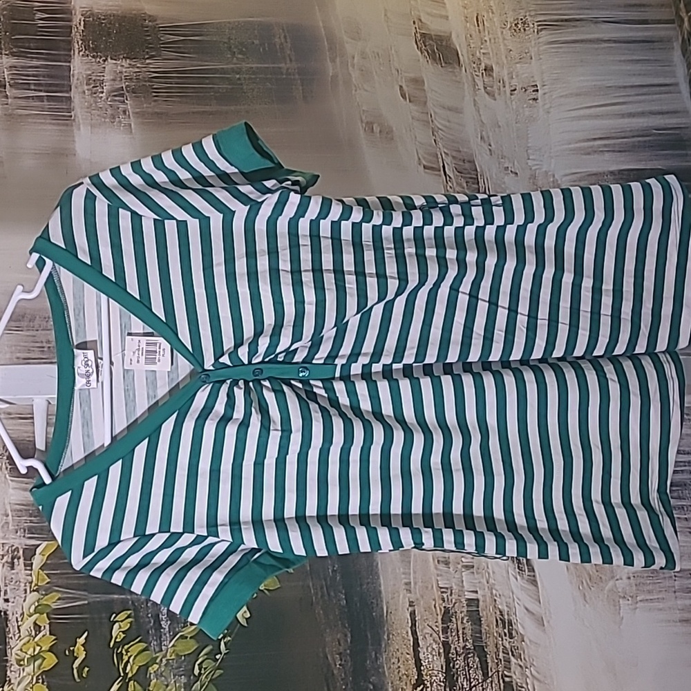 New with tags! Caren Sport Womens 2X Green white striped stretchy dressy top